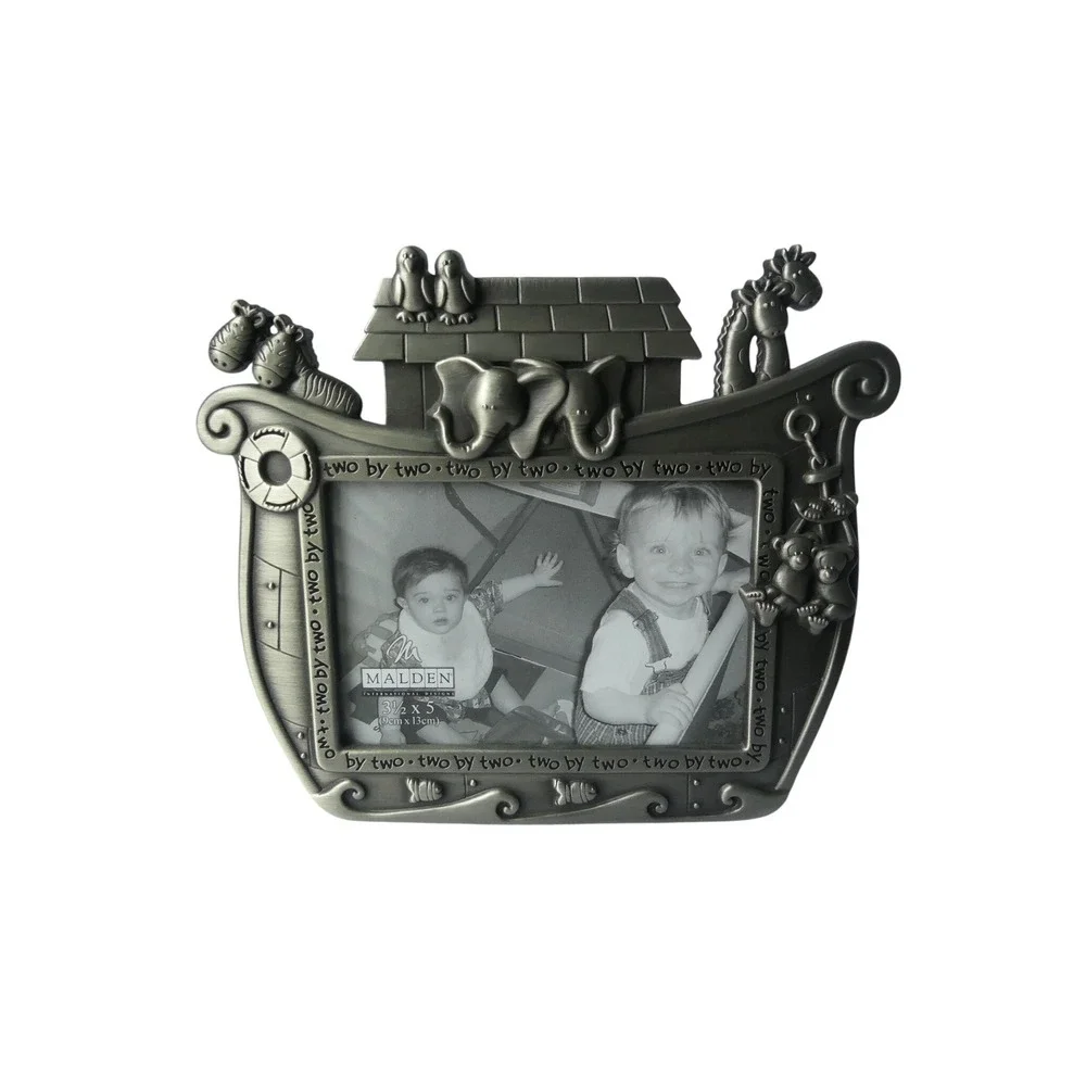 Noah's Ark Pewter Tone Two-by-Two Picture Frame by Malden- 3 1/2 x 5 NEW